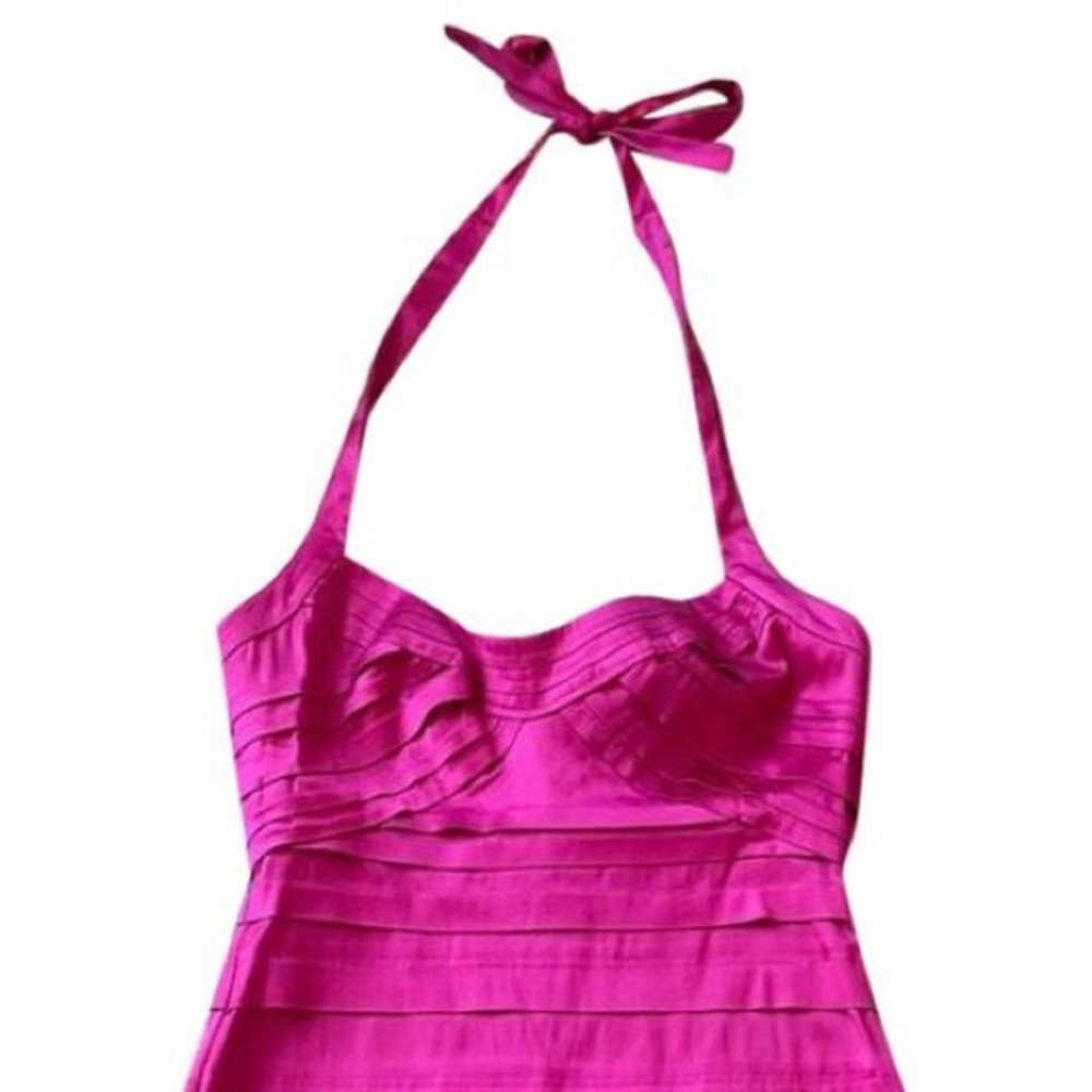 BCBG MAX AZRIA STRETCH SATIN HALTER DRESS